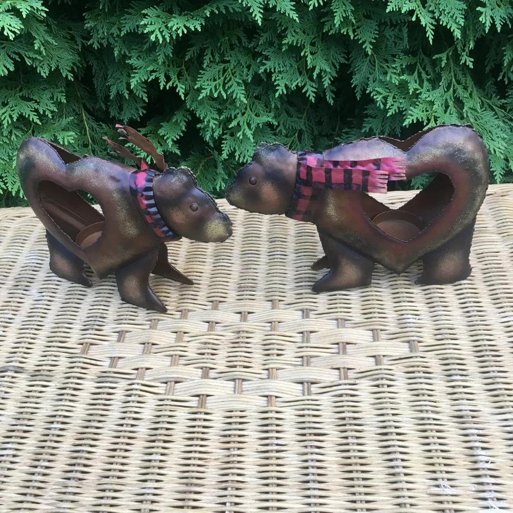 Cute Metal Bear Candle Holders, set of 2